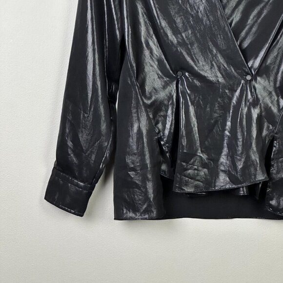 rag & bone Debbie Foil Coated Blouse Black - Picture 6 of 9